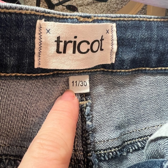 TRICOT Stretch Dark Denim Mid Rise Ankle Skinny Distressed Women’s Jeans 11 x 30 - Picture 6 of 8